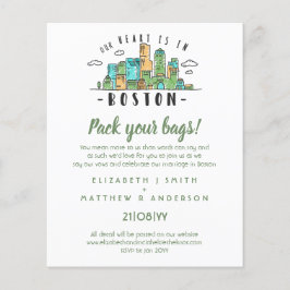 BOSTON Wedding Handgetekende Skyline Modern Uitnod