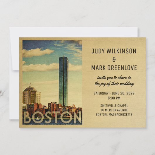 Boston Wedding Invitation midden in de eeuw Kaart (Voorkant)