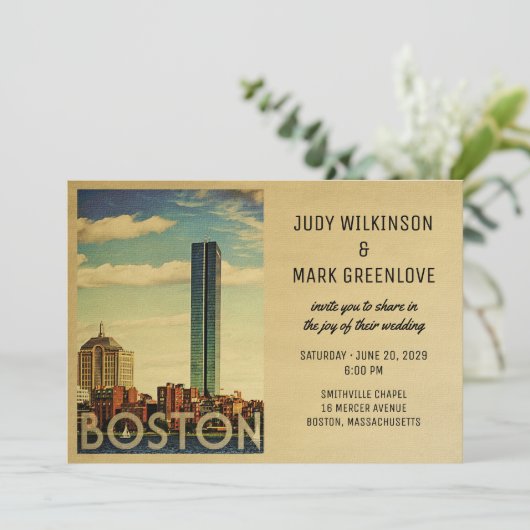 Boston Wedding Invitation  midden in de eeuw Kaart (Staand voorkant)