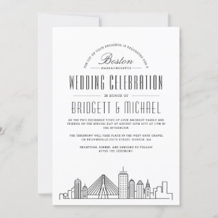 Boston Wedding   Moderne Deco City Skyline Kaart