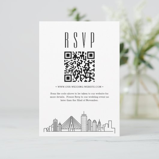 Boston Wedding QR-code RSVP Kaart (Staand voorkant)