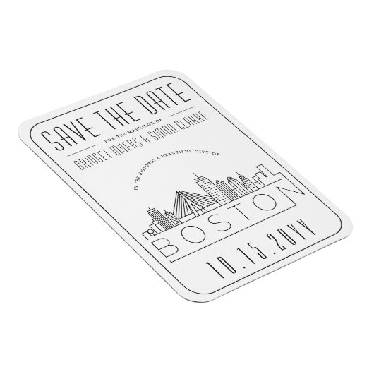 Boston Wedding Stylized Skyline sparen de Datum Magneet (Rechterzijde)