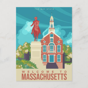 Boston welkom in Massachusetts Vintage Travel Briefkaart