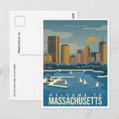 Boston welkom in Massachusetts Vintage Travel Briefkaart (Voorkant / Achterkant)