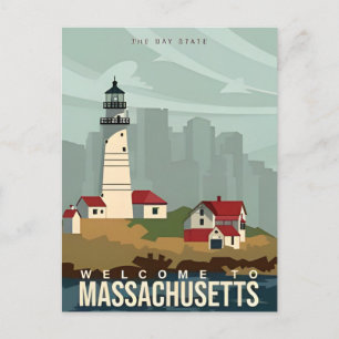 Boston welkom in Massachusetts Vintage Travel Briefkaart