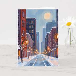 Boston Winter Waterverf van Massachusetts City Kaart