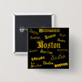 Boston Yellow Fonts Vierkante Button 5,1 Cm (Voorkant /achterkant)