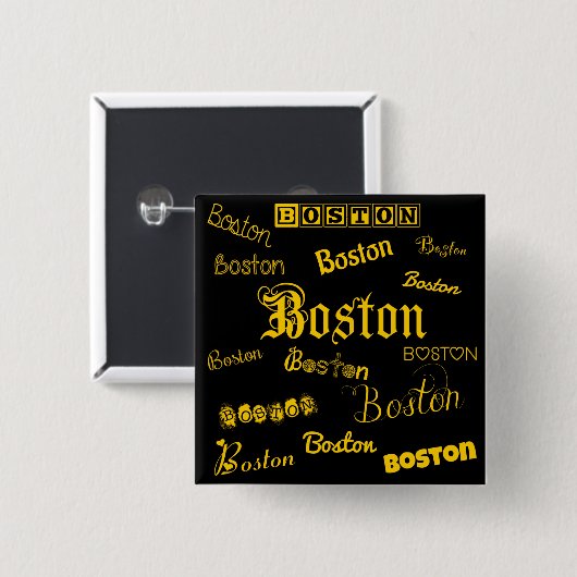 Boston Yellow Fonts Vierkante Button 5,1 Cm (Voorkant /achterkant)