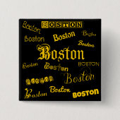 Boston Yellow Fonts Vierkante Button 5,1 Cm (Voorkant)