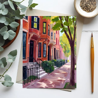 Boston Zomer | Massachusetts Brownstone Huizen Briefkaart