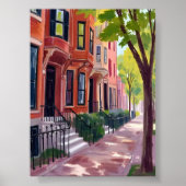 Boston Zomer | Massachusetts Brownstone Huizen Poster (Voorkant)