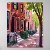 Boston Zomer | Massachusetts Brownstone Huizen Poster (Voorkant)