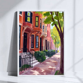 Boston Zomer | Massachusetts Brownstone Huizen Poster