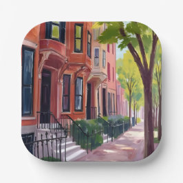 Boston Zomer | Massachusetts Brownstones Papieren Bordje