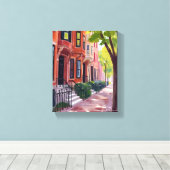 Boston Zomer | Massachusetts Brownstones Schilderi Canvas Afdruk (Insitu (Houten vloer))