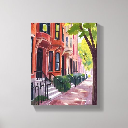 Boston Zomer | Massachusetts Brownstones Schilderi Canvas Afdruk (Voorkant)