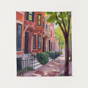 Boston Zomer   Massachusetts Brownstones Schilderi Wandkleed