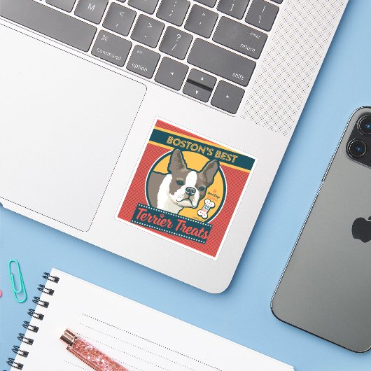 Boston's beste Terrier traktaties Sticker (Laptop met iPhone)