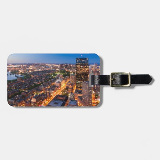 Boston's skyline bij zonsondergang bagagelabel (Voorkant horizontaal)