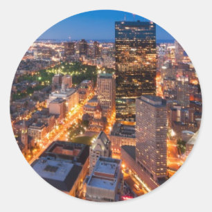 Boston's skyline bij zonsondergang ronde sticker