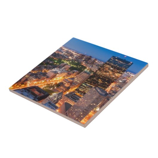 Boston's skyline bij zonsondergang tegeltje (Zijkant)