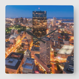 Boston's skyline bij zonsondergang vierkante klok
