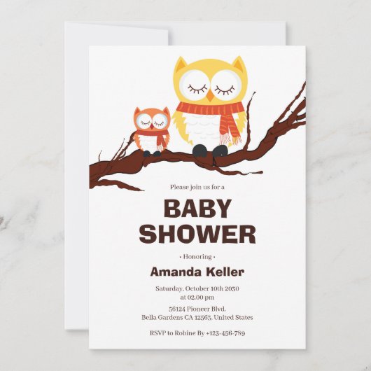 Bosuil Baby Shower Uitnodiging (Voorkant)