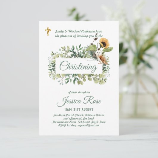 Bosuil Doop Uitnodiging Doopplechtigheid (Staand voorkant)