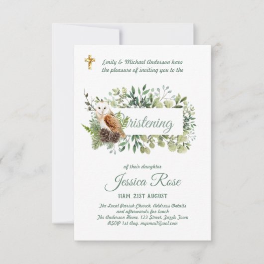 Bosuil doop uitnodigingen Doopfeest  (Voorkant)