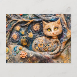 Bosuil en Kat in een Boom gemaakt in Vilttechniek Briefkaart