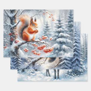 Bosuil Serene Winter Bos Dieren in het wild Inpakpapier Vel