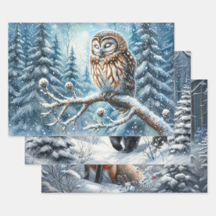 Bosuil serene winter bos dieren in het wild inpakpapier vel