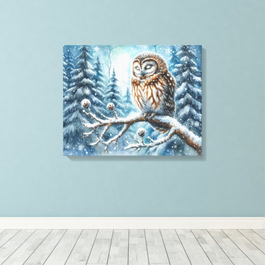 Bosuil Serene Winter Bos Wildlife Canvas Afdruk (Insitu (Houten vloer))