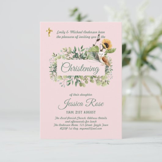 Bosuilmeisjes doop uitnodigingen Doop  (Staand voorkant)