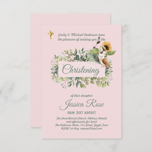 Bosuilmeisjes doop uitnodigingen Doop  (Voorkant / Achterkant)