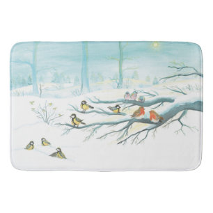 Bosvogels in de winter badmat