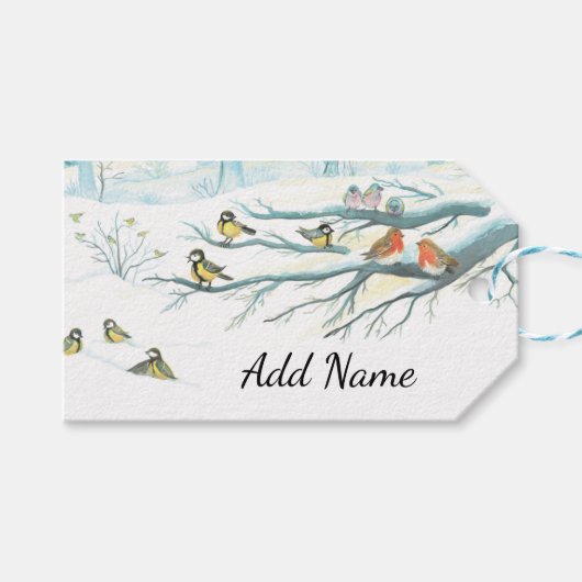 Bosvogels in de winter cadeaulabel (Voorkant (Horizontaal))
