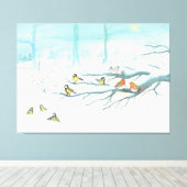 Bosvogels in de winter canvas afdruk (Insitu (Houten vloer))