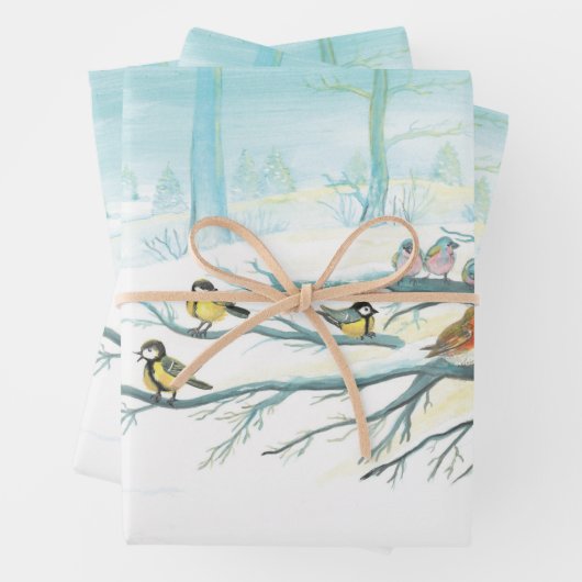 Bosvogels in de winter inpakpapier vel (In situ)