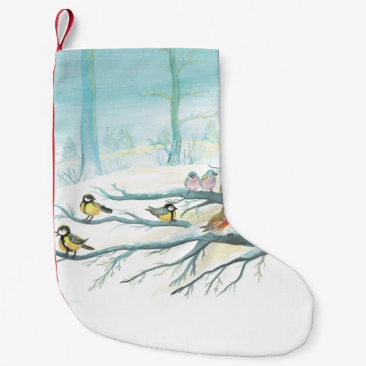 Bosvogels in de winter kleine kerstsok (Voorkant)