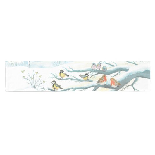 Bosvogels in de winter korte tafelloper (Horizontaal)