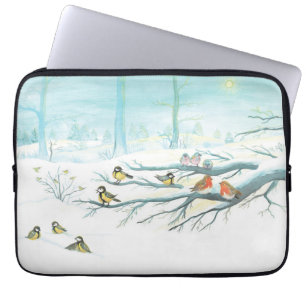 Bosvogels in de winter laptop sleeve