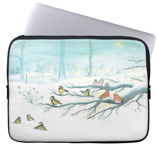 Bosvogels in de winter laptop sleeve (Voorkant)