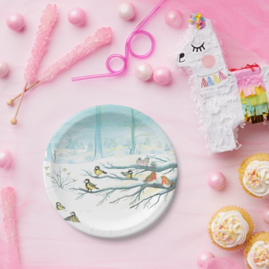 Bosvogels in de winter papieren bordje (Feest)