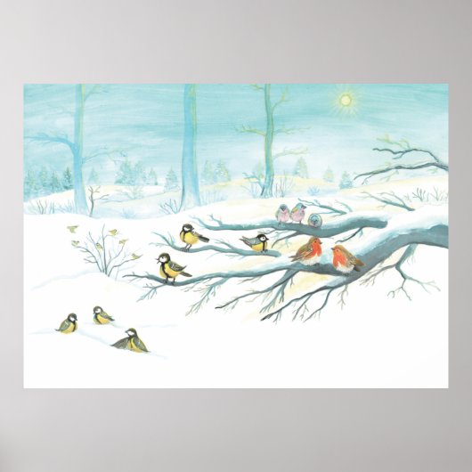 Bosvogels in de winter poster (Voorkant)