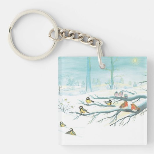 Bosvogels in de winter sleutelhanger (voorkant)