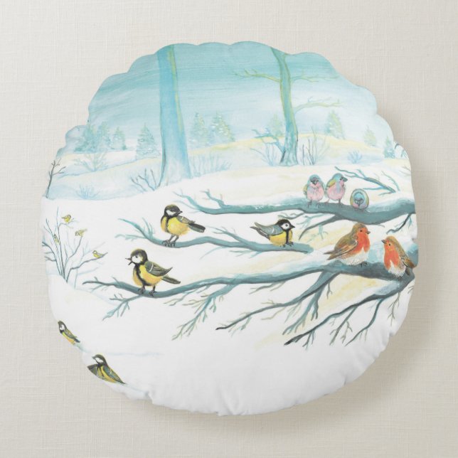 Bosvogels in de winter werpen kussen (Voorkant)