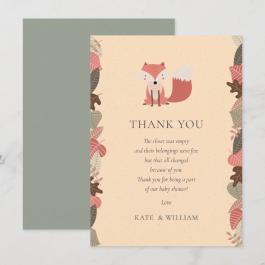 Bosvos Baby Shower Bedank Gedicht Bedankkaart (Voorkant / Achterkant)