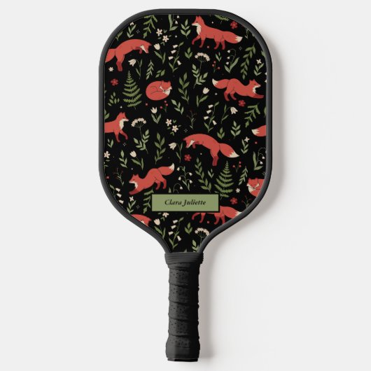 Bosvos Fox Botanisch Patroon Aangepaste Naam Pickleball Paddle (Achterkant)