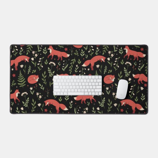 Bosvos Fox Botanisch Patroon Bureaumat (Keyboard & Muis)